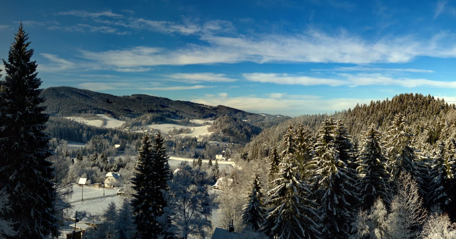 Výhled v zimě z hotelu Mesit
